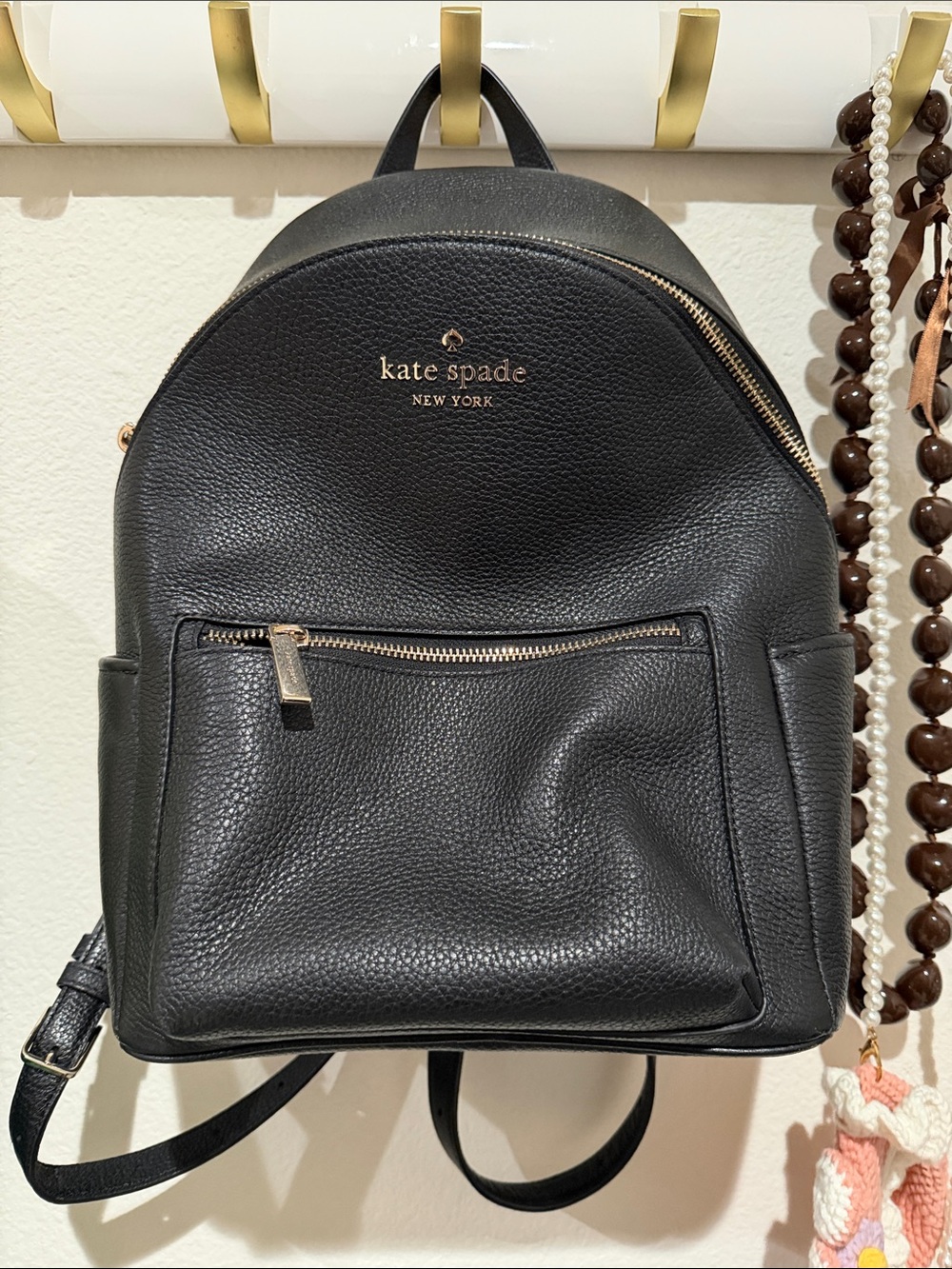 kate spade Black Pebbled Leather Backpack with Gold Hardware